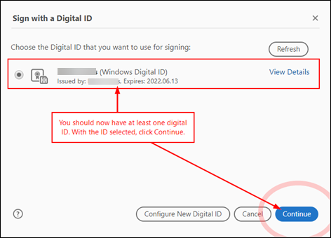 With a newly created digital ID, you should now see a screen like the one above.