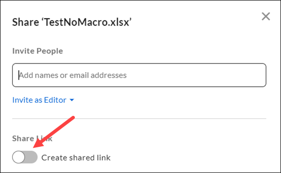 Red arrow to Create shared link