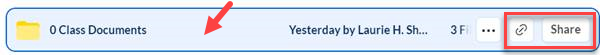 Red arrow to space beside folder name, red box around link and share buttons
