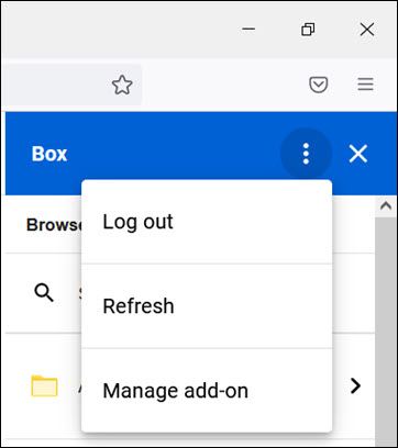 Options include Log out, Refresh, Manage add-on