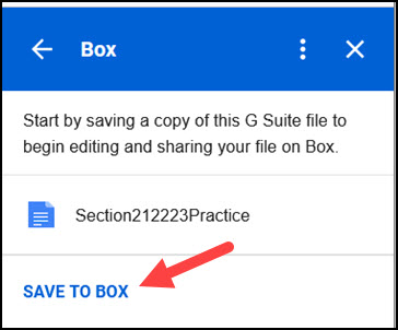 Red arrow to Save to Box