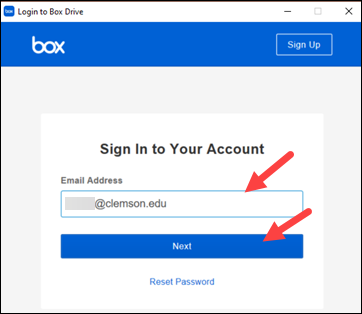 Arrow to Email Address and Next