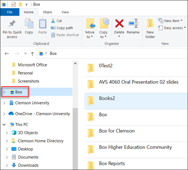 Box folders in File Explorer