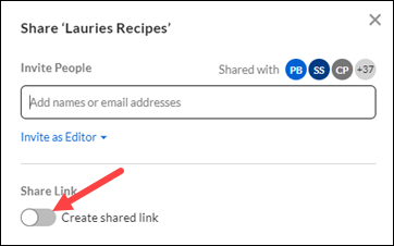 Red arrow to Create shared link