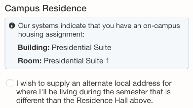 Campus residence information box example screenshot.