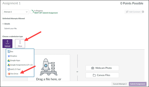 Red arrow to More and One Drive