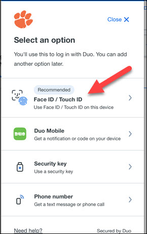 Red arrow to Face ID / Touch ID