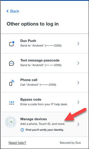 Red arrow to Manage devices