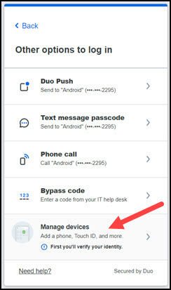 Red arrow to Manage devices