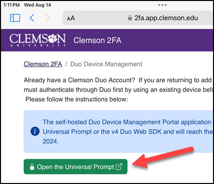 Red arrow to Open the Universal Prompt