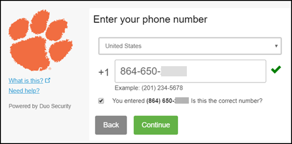 Duo screen with verify cell phone number option