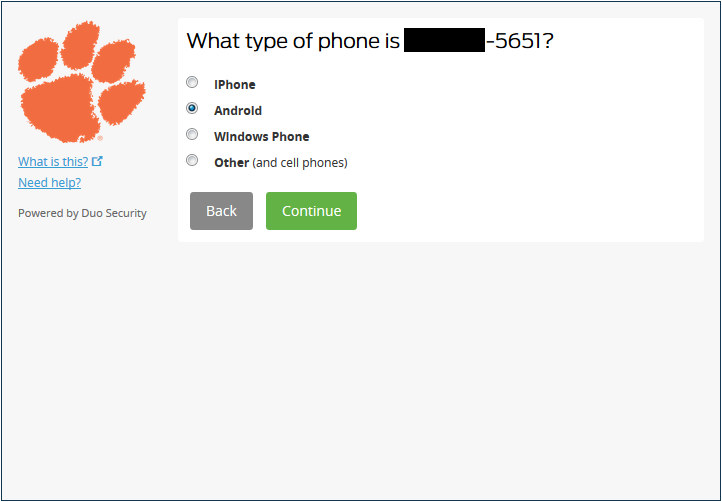 Duo screen with list of cell phone types