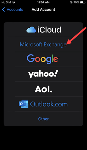 Red arrow to Microsoft Exchange