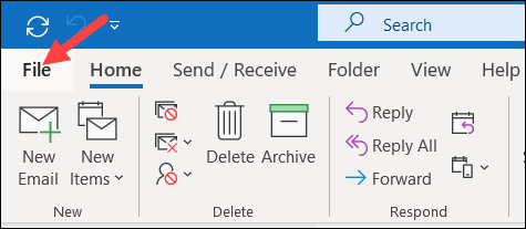 Click on File in upper right of Outlook