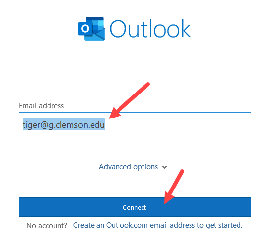 Enter Clemson gmail address and click Connect
