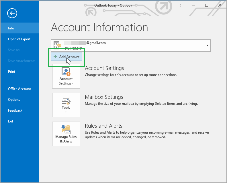 gmial account settings for outlook