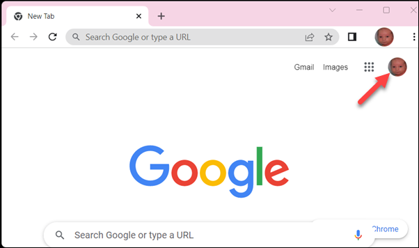 Red arrow to Google Chrome account