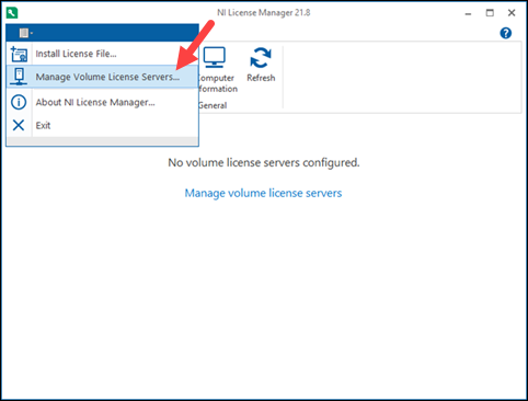 Red arrow to Manage Volume License Servers