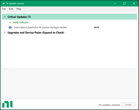 NI Update Service window