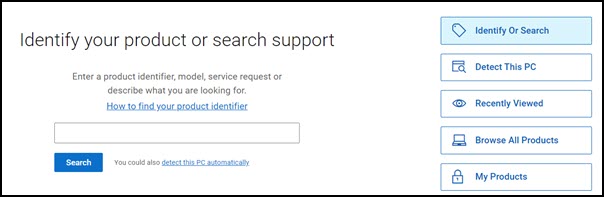 Dell model search page