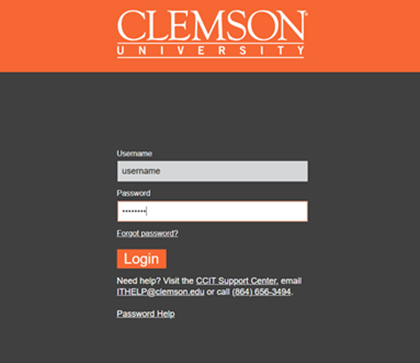 Clemson Login page