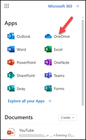 Red arrow to OneDrive
