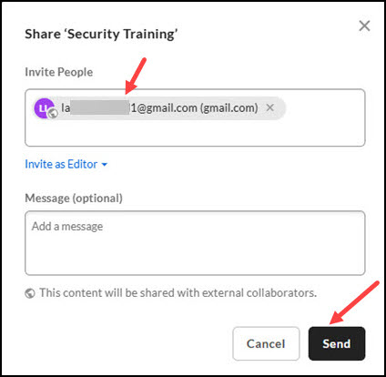 Red arrow to Invite people and Send