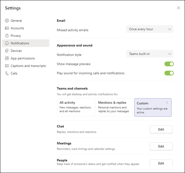 MS Teams Settings