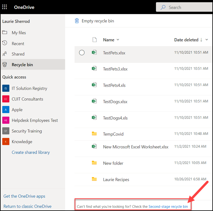 OneDrive for Business – Recycle Bin