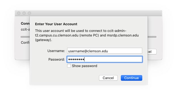 Clemson username and password