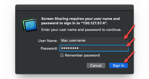 Mac username/password