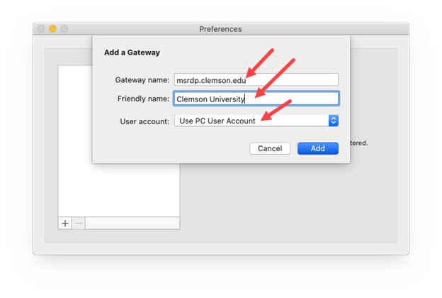 Enter Gateway name and information