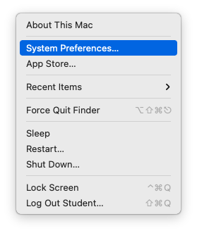 System Preferences is selected