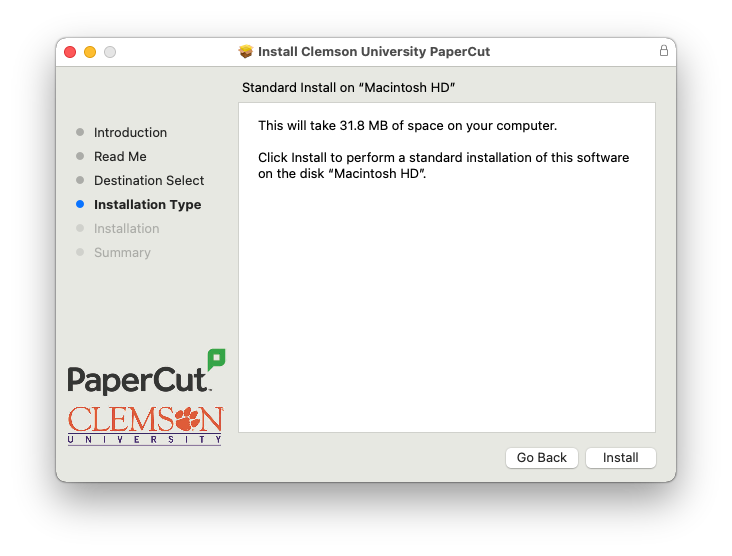 PaperCut Installation Type