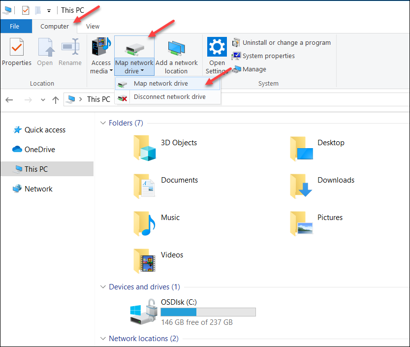 mapping vpn network drive windows 10