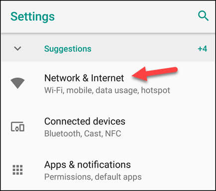 Arrow pointing to Network & Internet