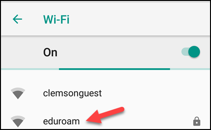 Arrow pointing to eduroam