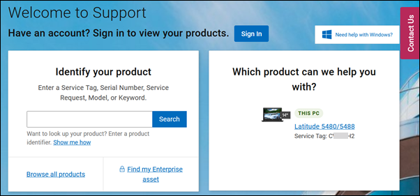 Dell Support Page