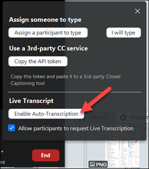 Red arrow to Enable Auto-Transcription