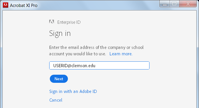 Enterprise ID Sign In dialog