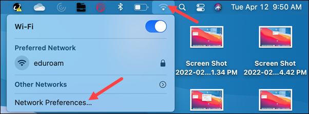 Red arrow to Network Preferences