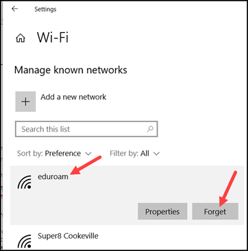 Red arrows to eduroam and Forget