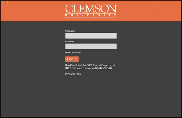 Clemson login screen
