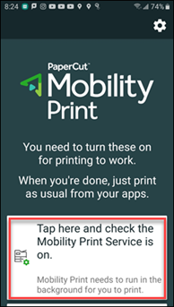 PaperCut Mobility Print Initial Service screen