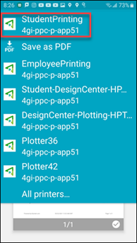 StudentPrinting printer selected