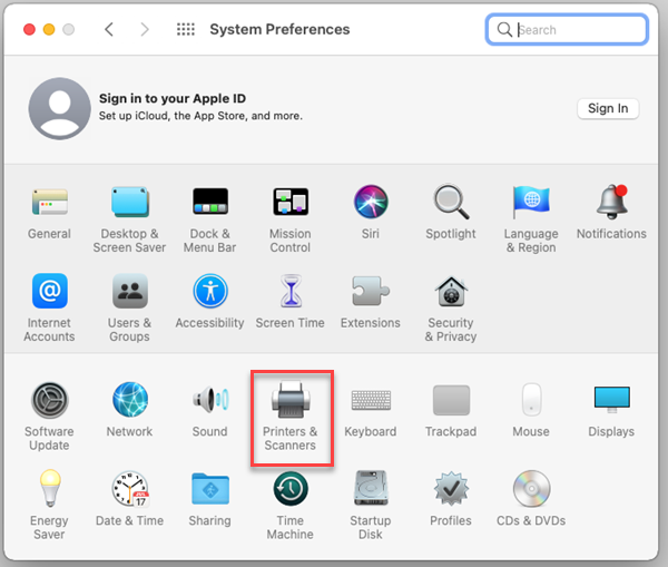 Printers & Scanners is highlighted