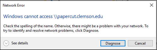 Network error cannot connect to PaperCut