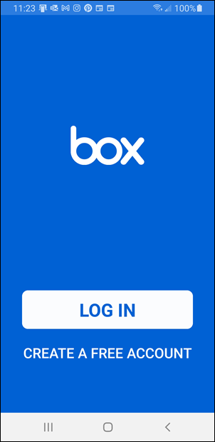 Box Log In screen