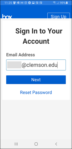 Enter your Clemson username@clemson.edu screen